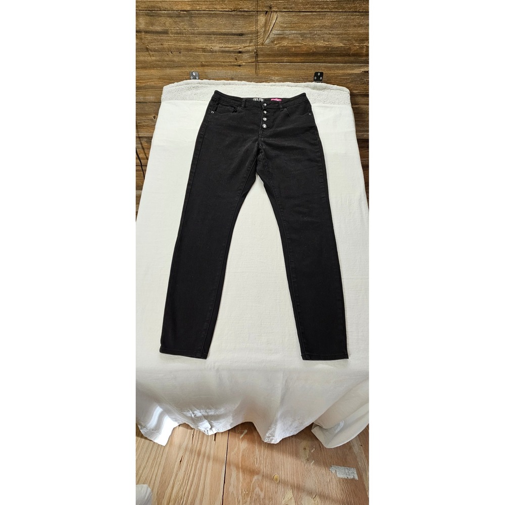 Faith Jeans Womens Black High Rise Exposed Button Fly Skinny Jeans Size 8